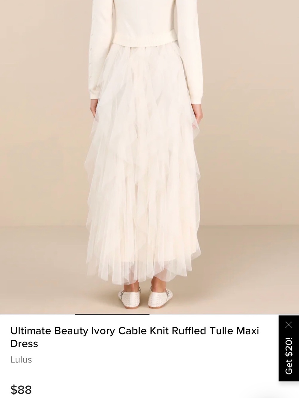 Lulu's Cream Cable Knit Top with Layered Tulle Maxi Skirt Dress - Picture 9 of 10